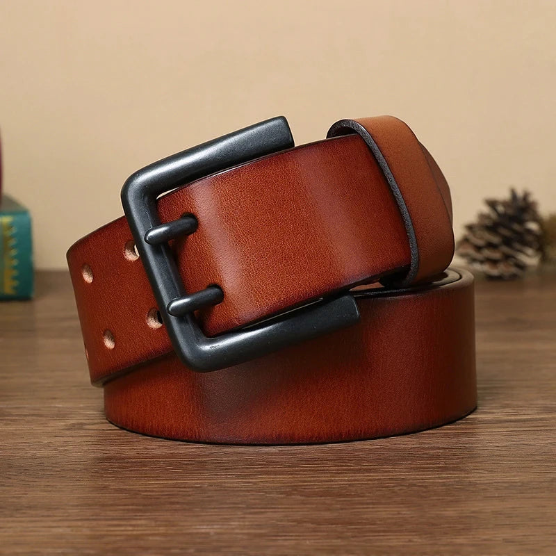 Double Pin Buckle Cowhide Leather Belt