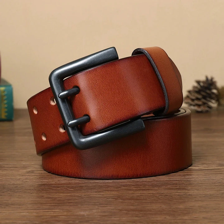 Double Pin Buckle Cowhide Leather Belt