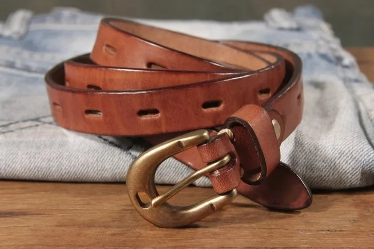 Luxury Copper Button Women's Leather Belt
