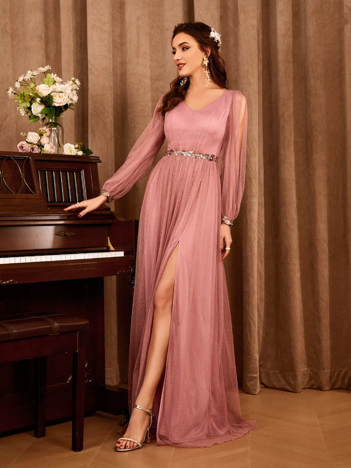 Effective Gauze Applique Evening Dress
