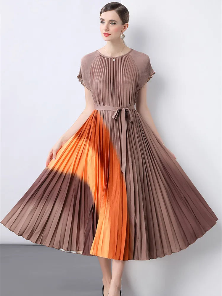 Vintage Striped Pleated Formal Dress