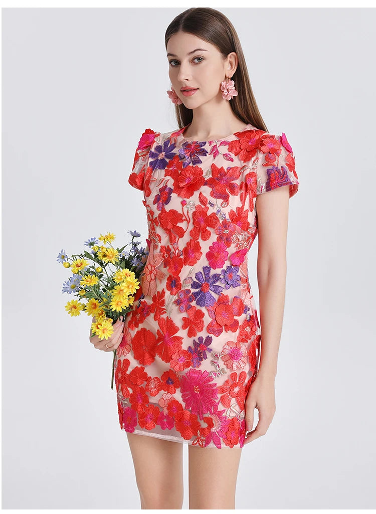 Exquisite Crochet Embroidery Mini Dress