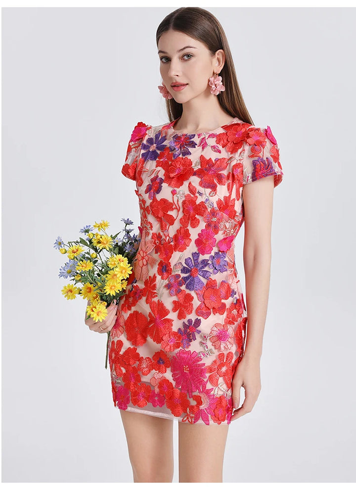 Exquisite Crochet Embroidery Mini Dress