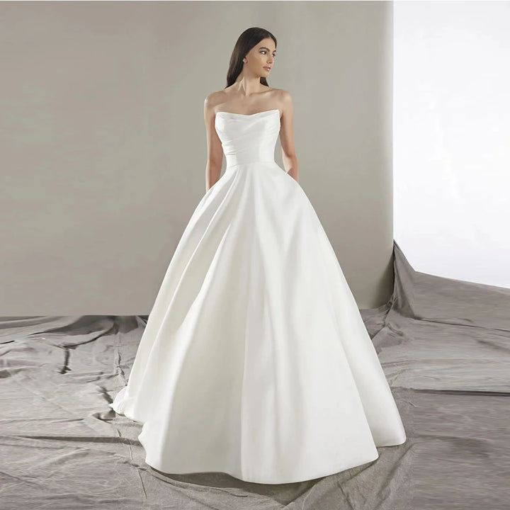 Classic Pleated Open Back Bridal Dress