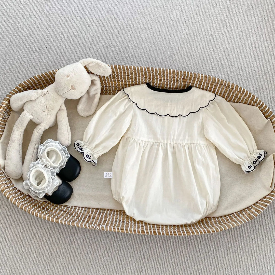 Cute Lapel Embroidered Girl's One-Piece Dress