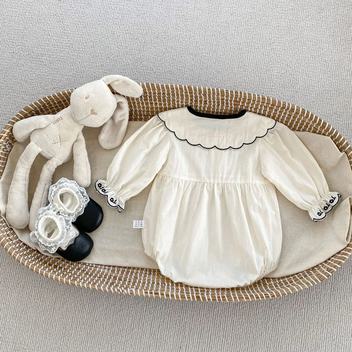 Cute Lapel Embroidered Girl's One-Piece Dress