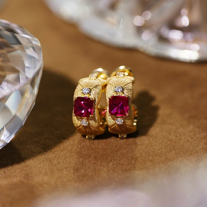 Vintage Ruby Hoop Earrings