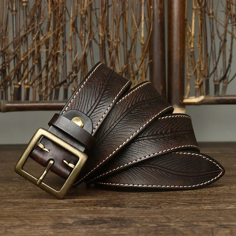 Elegant Carved Design Pure Cowhide Belt