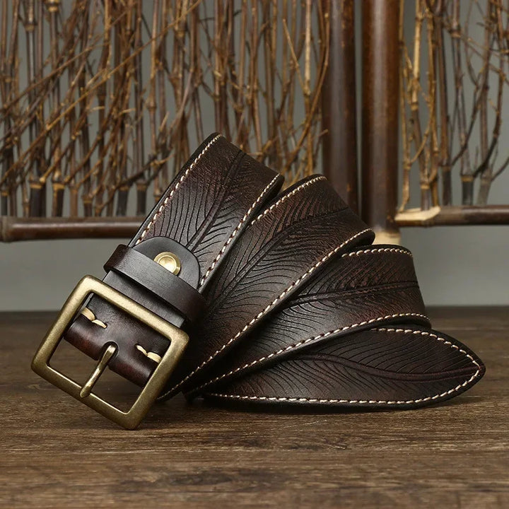 Elegant Carved Design Pure Cowhide Belt
