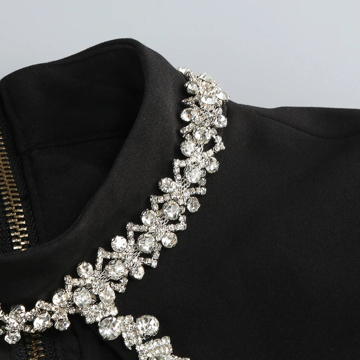 Black High-Neck Diamond Chain Party Dress