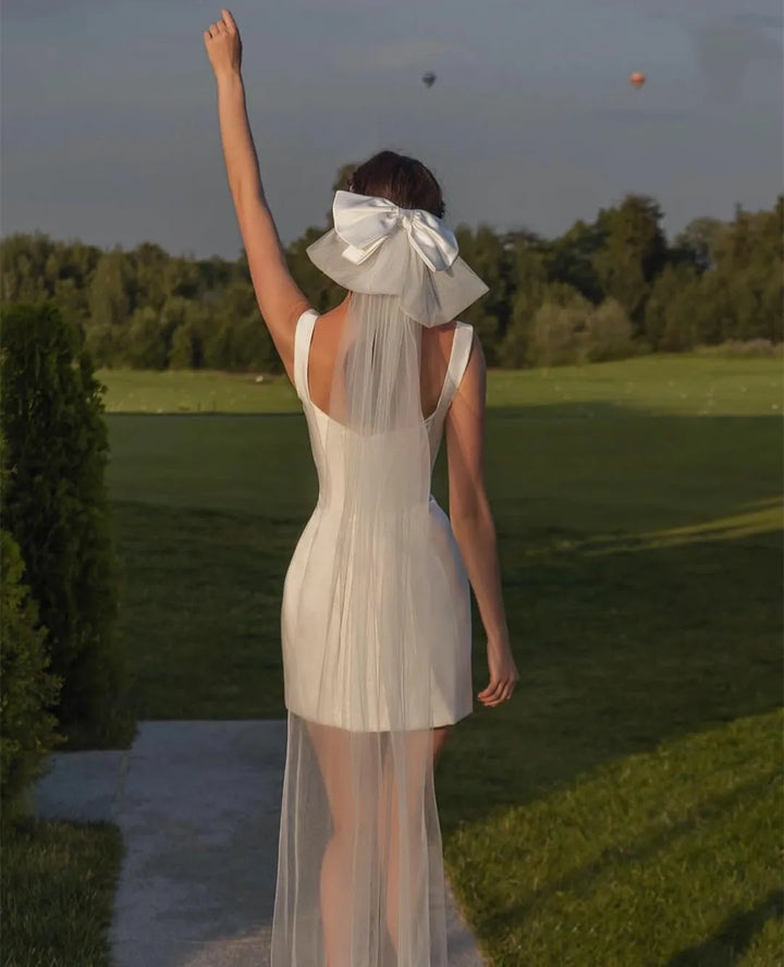 Bow Accent Short Bridal Dress