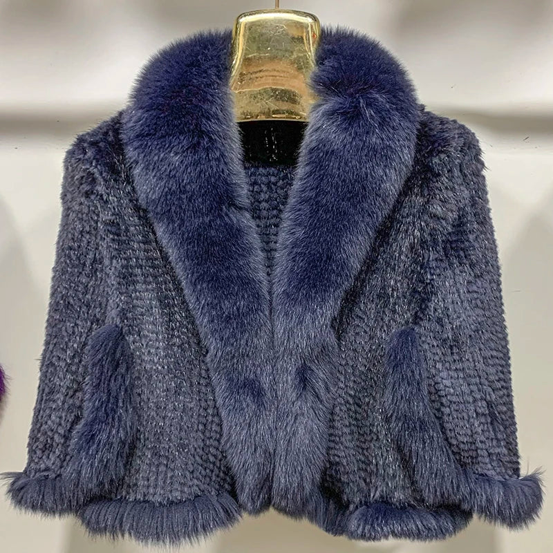 Real Poncho Fur Knitted Shawl