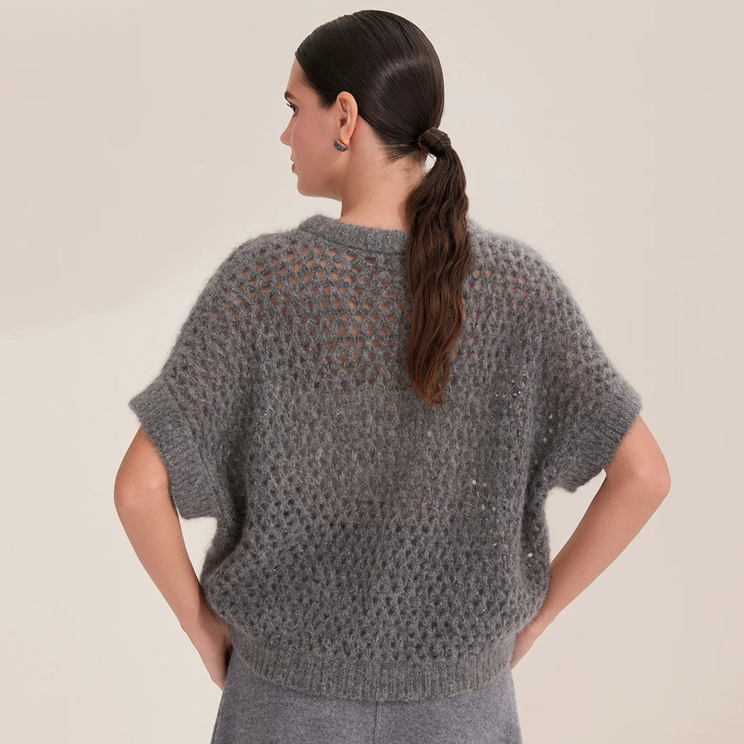 Stylish Crew Neck Crochet Jumper