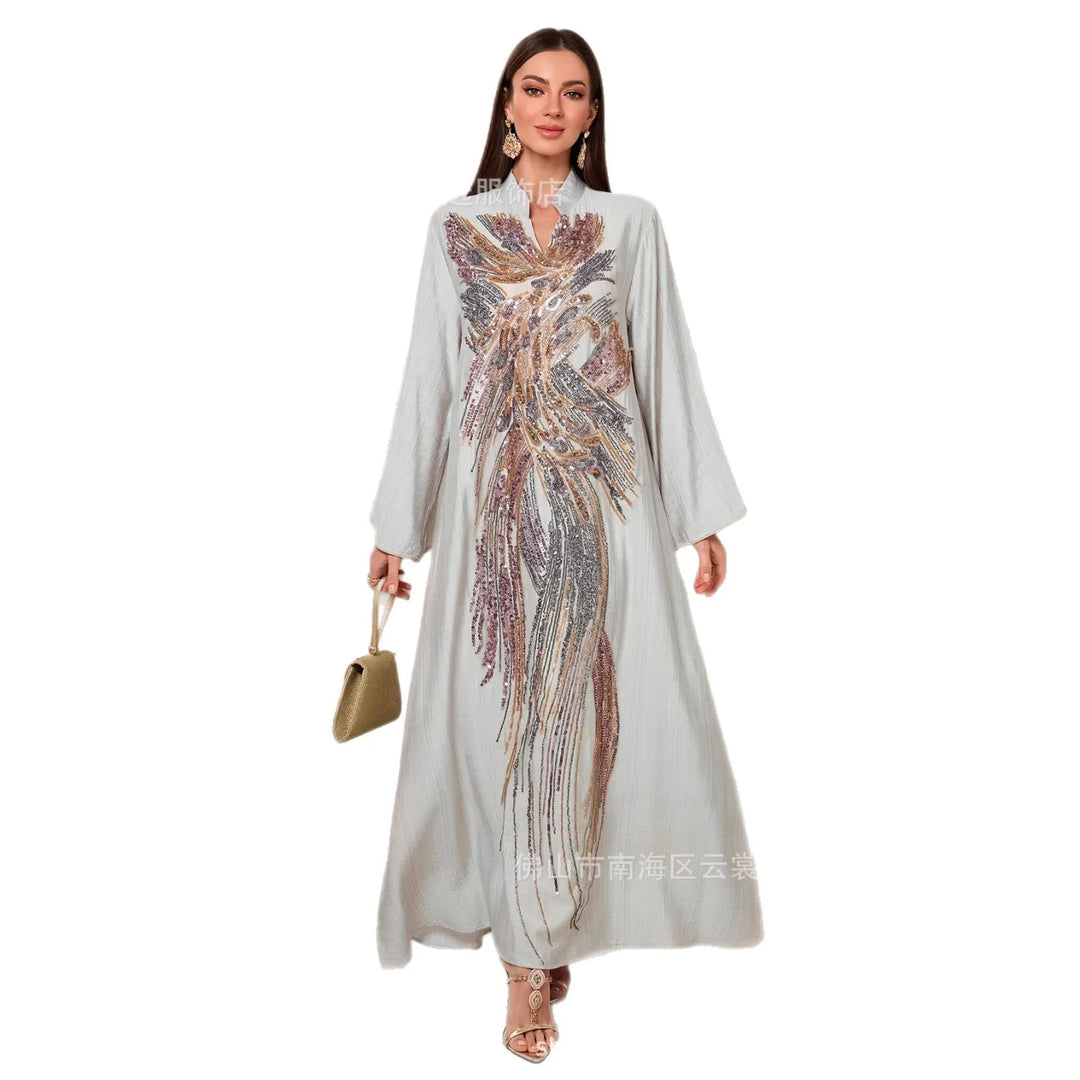 Elegant Net Beads Embroidered Abaya