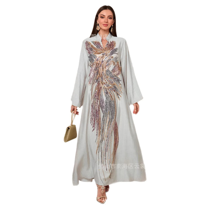 Elegant Net Beads Embroidered Abaya
