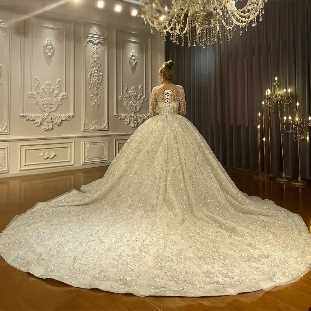 Gorgeous Sequins Appliques Arabic Bridal Gown