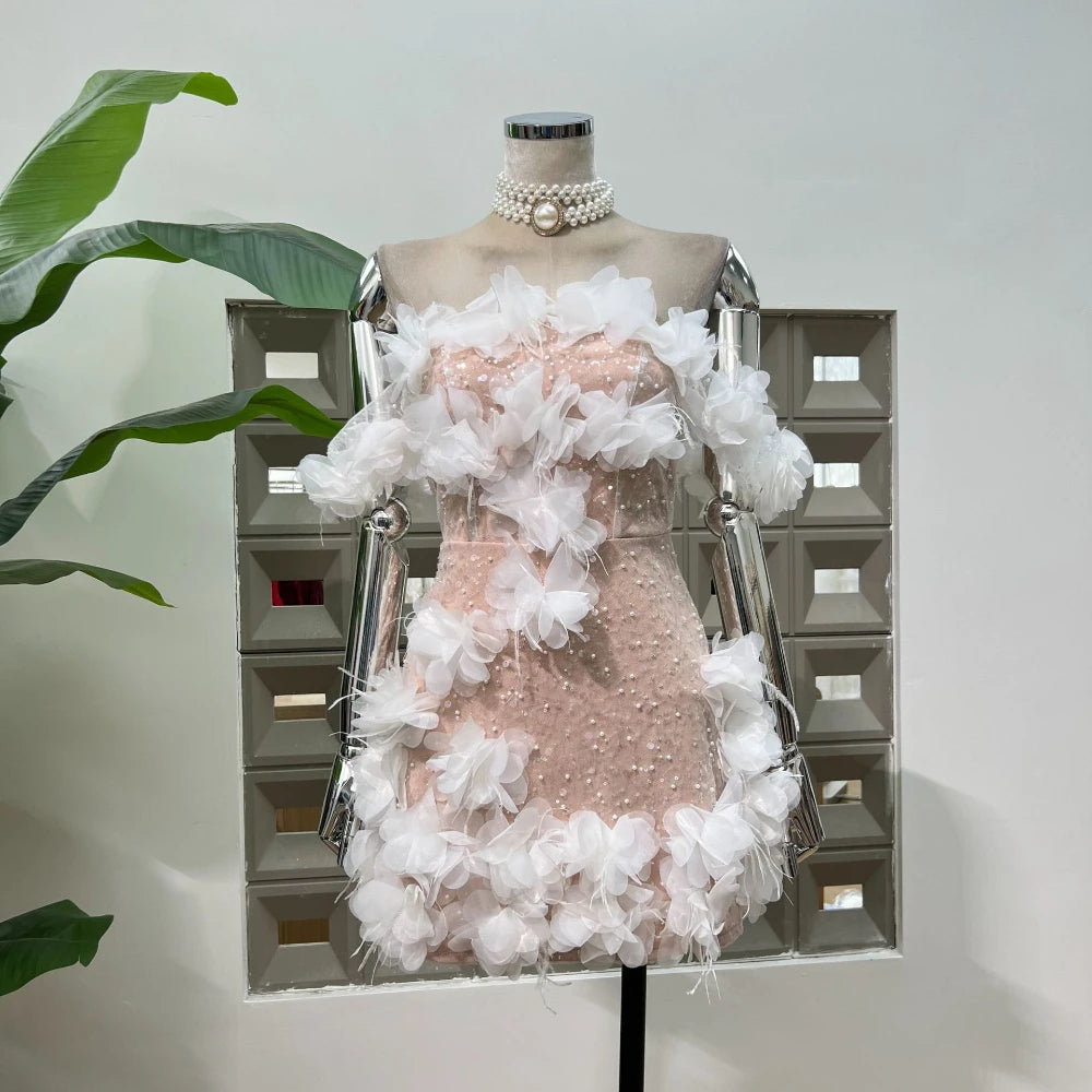 Fashionable Floral Strapless Mini Dress