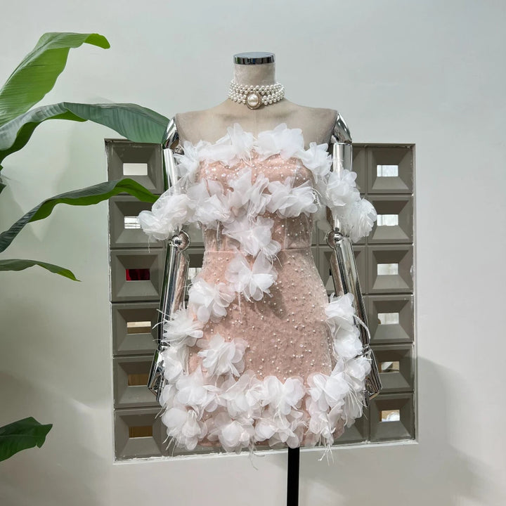 Fashionable Floral Strapless Mini Dress