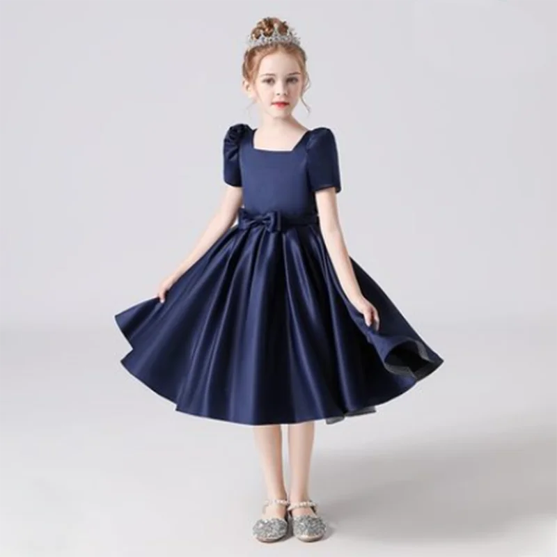 Elegant Square Collar Girl's Evening Dress