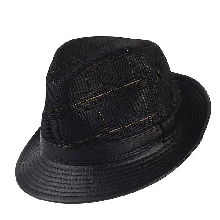 Stylish Black Geometry Real Leather Hat