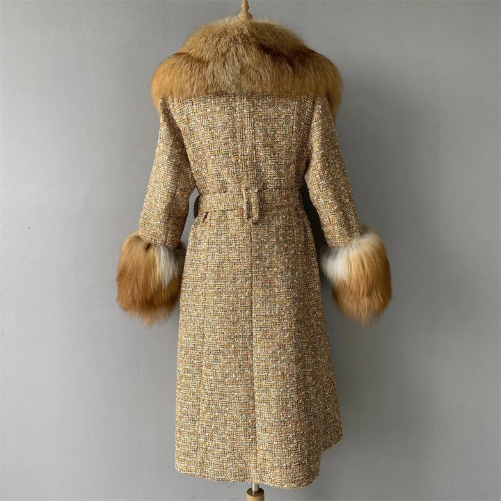 Luxury Big Real Fur Collar Trench Coat