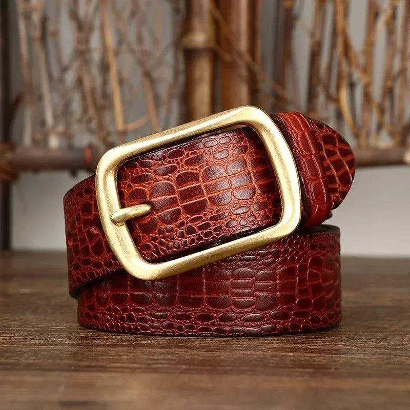 Premium Brass Buckle Cowhide Leather Belt