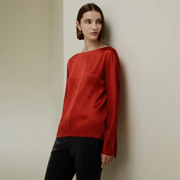 Refined Back Slit Silk Blouse