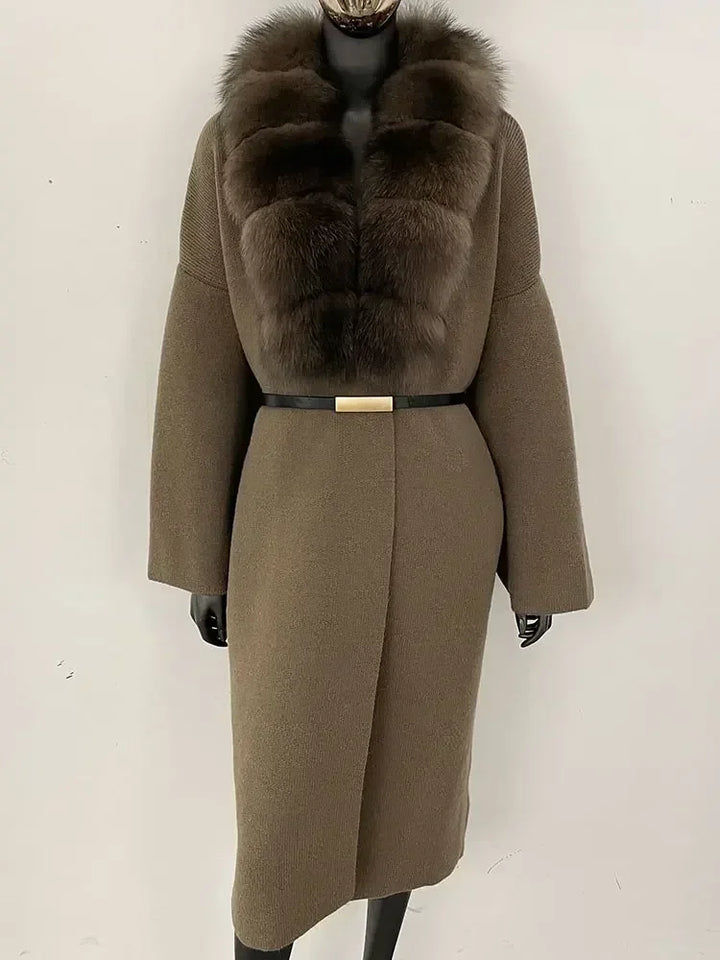 Alluring Detachable Real Fur Collar Coat