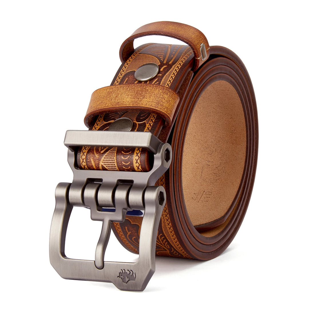 Two Layer Embossed Cowhide Leather Belt