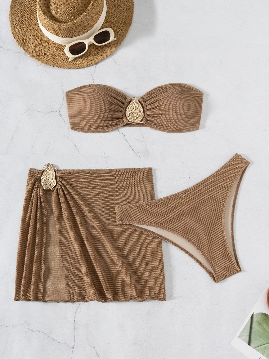 Fashionable 3-Piece Mesh Skirt Swimwear