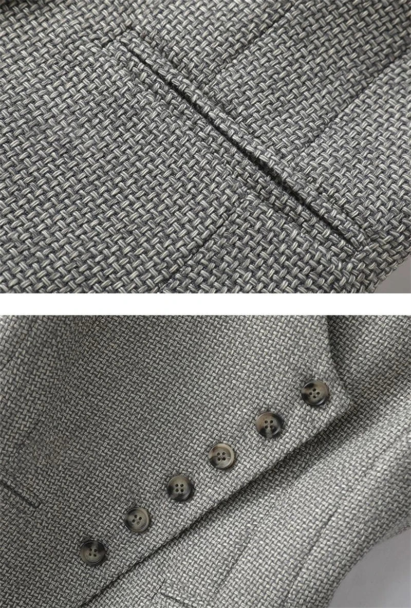 Grey woven waistcoat with diagonal seam detail and buttoned front