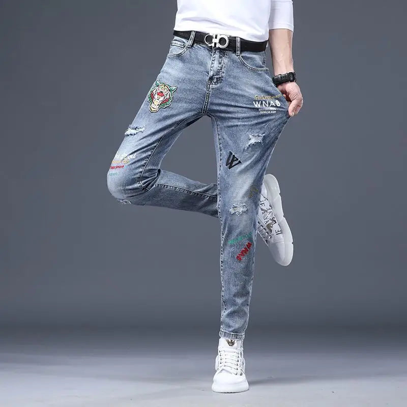Luxury Distressed Hole Skinny Denim Pants