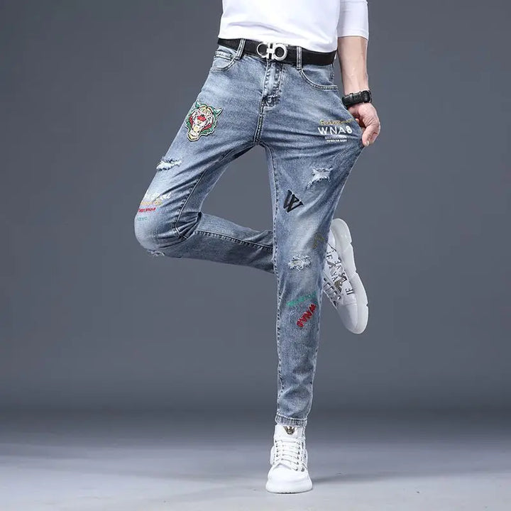 Luxury Distressed Hole Skinny Denim Pants
