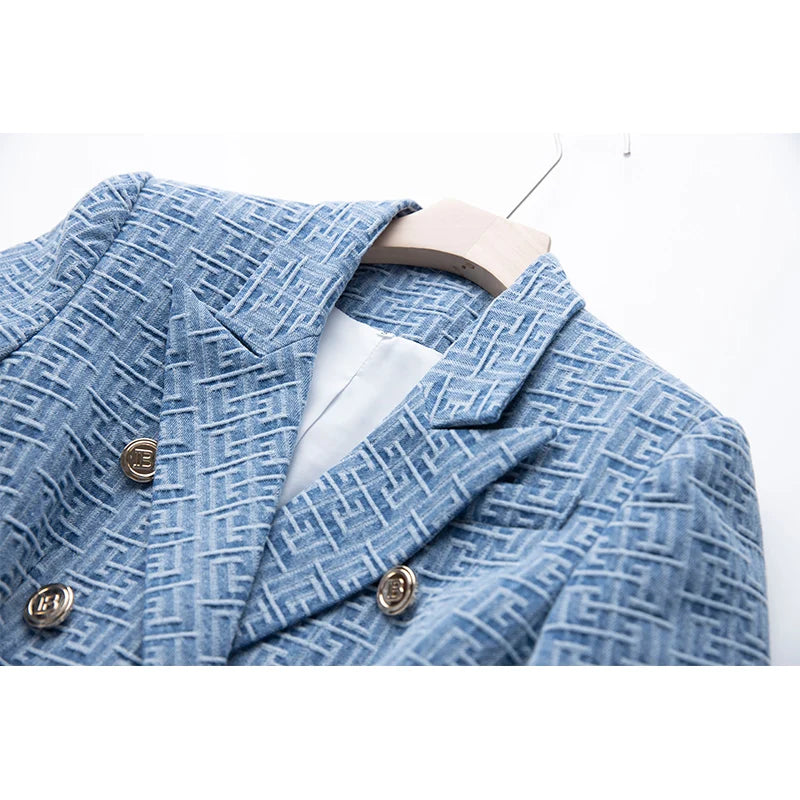 Geometric Pattern Denim Blazer