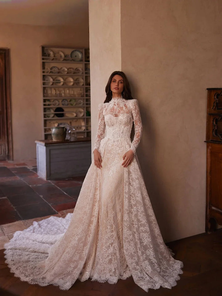 Exquisite High Neck Bridal Couture - With Detachable Train