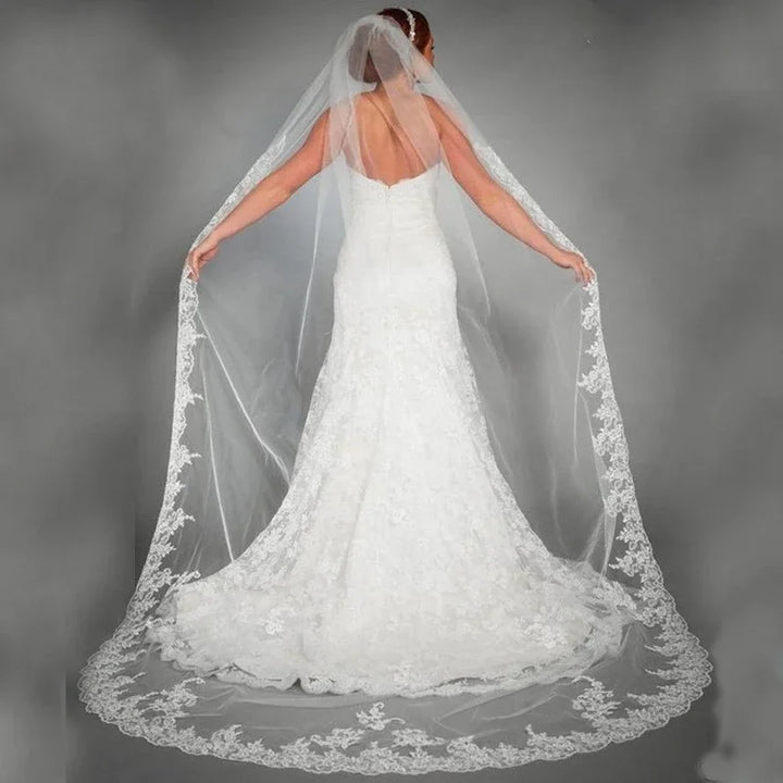 Delicate Tulle Lace Trim Bridal Veil