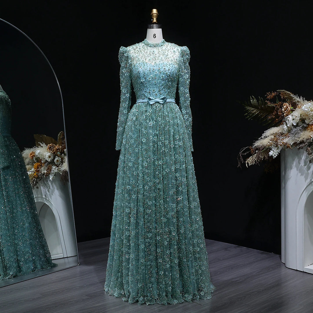 Charming 3D Floral High Neck Formal Gown