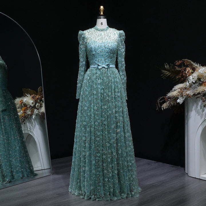 Charming 3D Floral High Neck Formal Gown