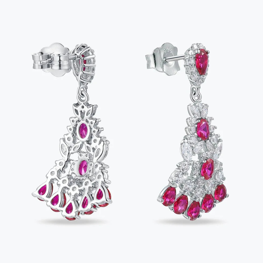 Vintage Round Cut Ruby Drop Earrings