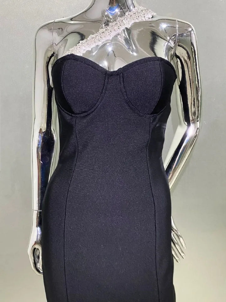 Stylish Slash Neck Midi Bodycon Dress