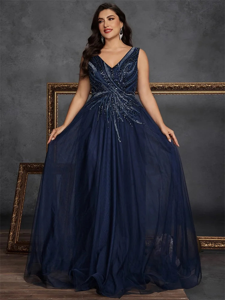Elegant Sequin Plus Size Evening Gown
