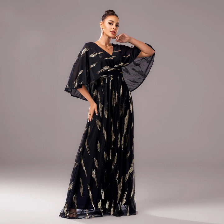 Sparkling Black V-Neck Formal Gown