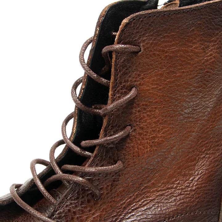 Round Cap Full Grain Leather Ankle Boots