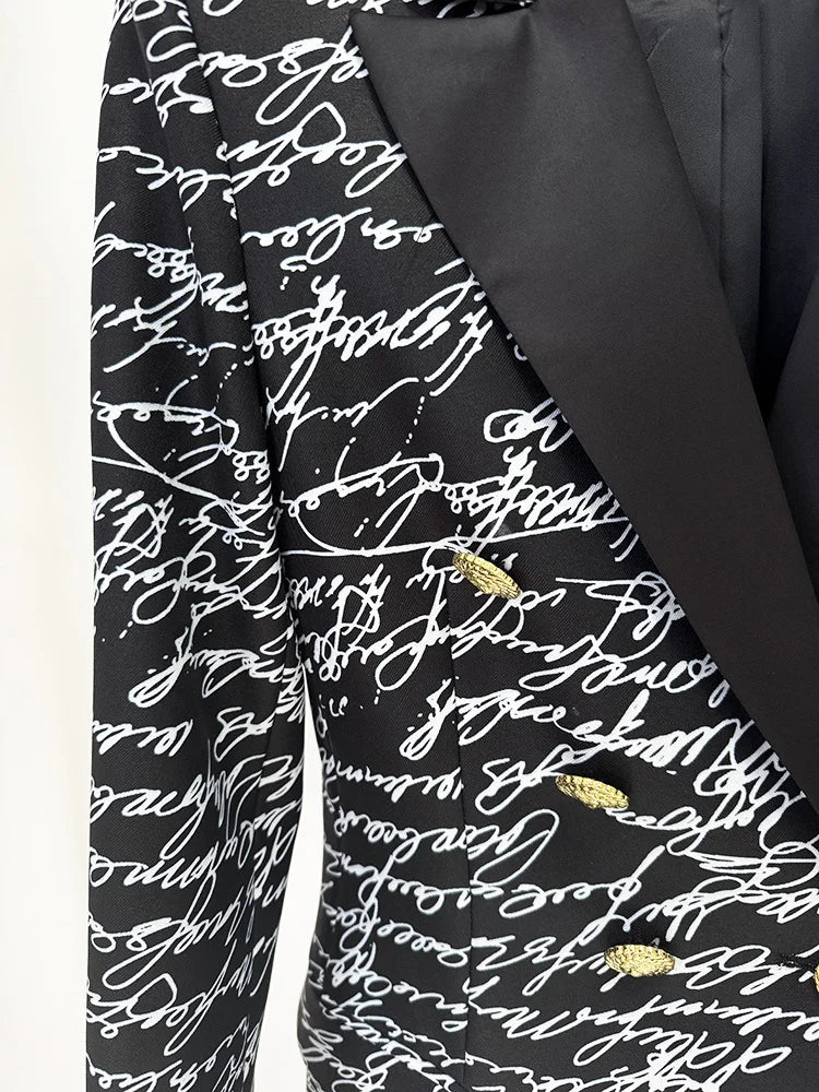Premium Letters Printed Double Breasted Blazer
