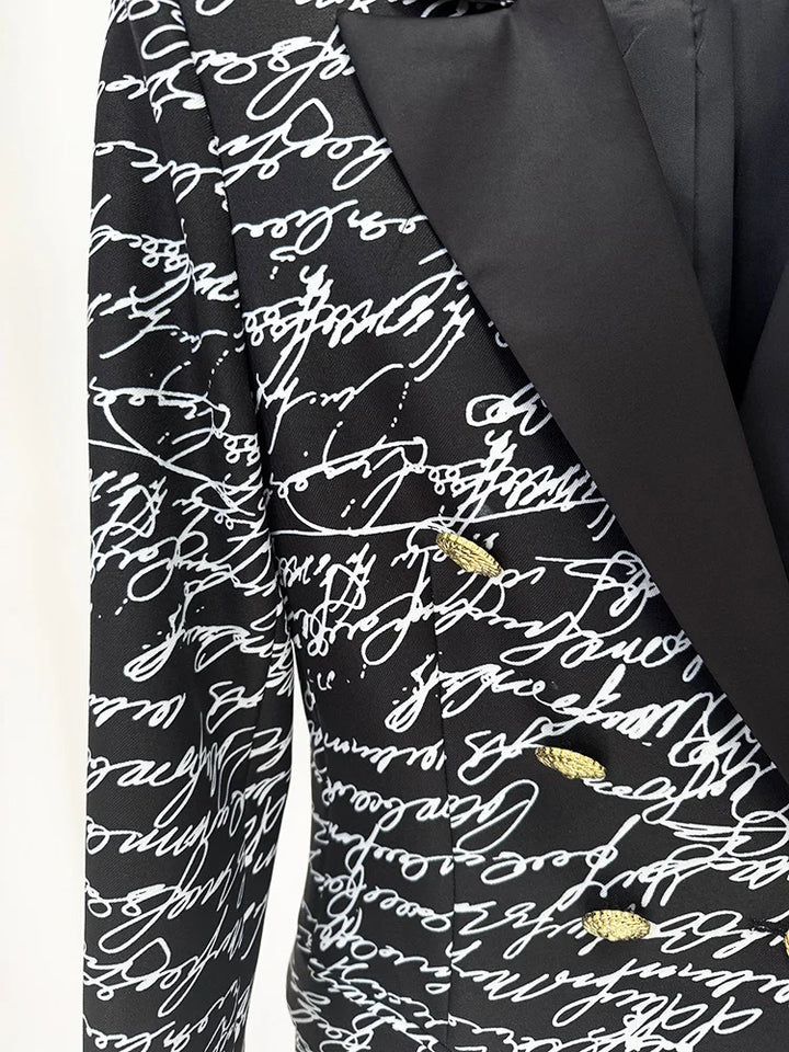 Premium Letters Printed Double Breasted Blazer