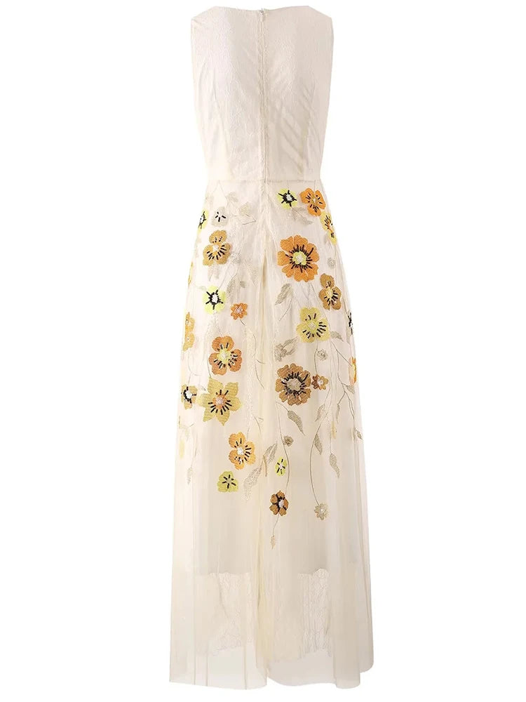 Flower Gold Thread Embroidery Dress