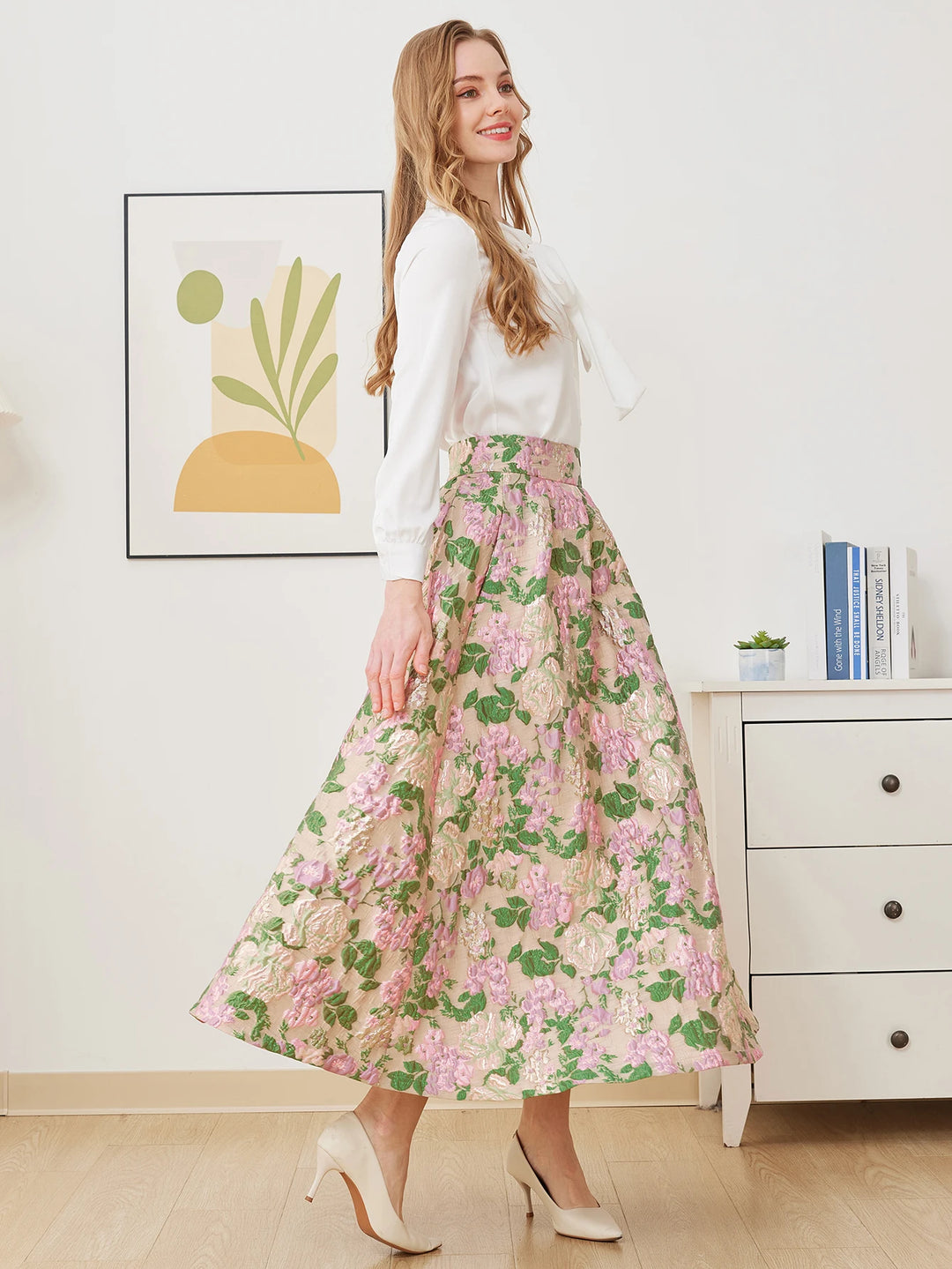 Charming Pleated Jacquard Skirt Suit