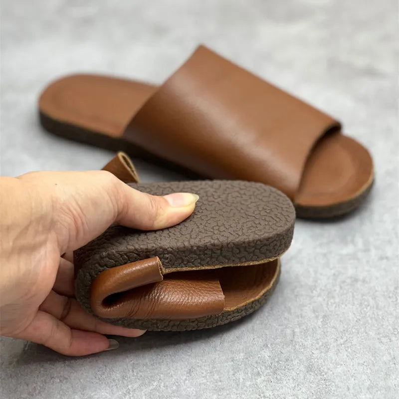 Soft Real Leather Flat Slippers