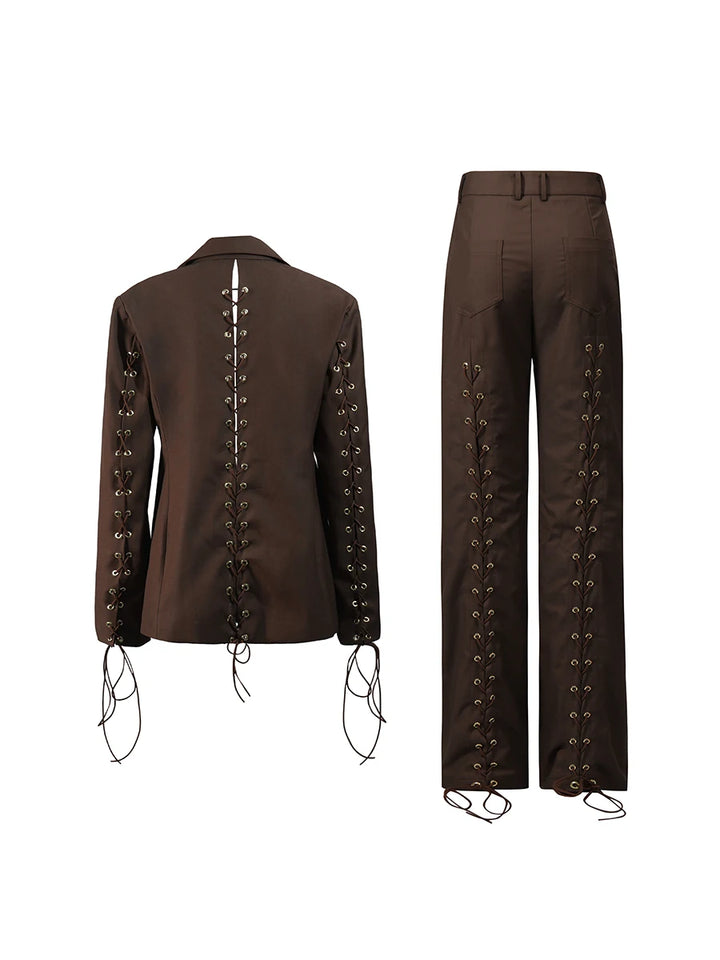Spliced Lace-Up Women's Two-Piece Suit