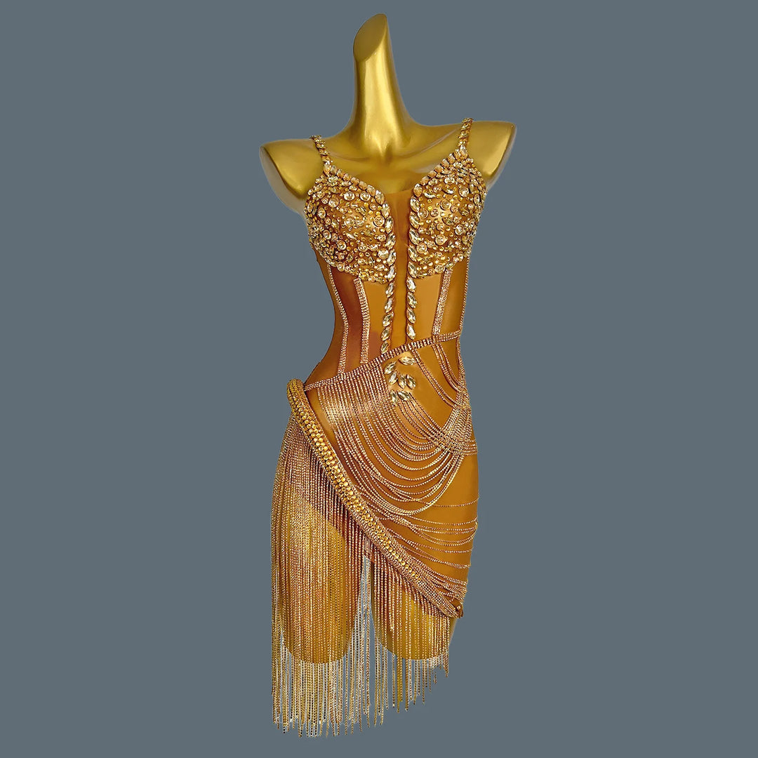 Shiny Crystal Tassel Mini Party Dress